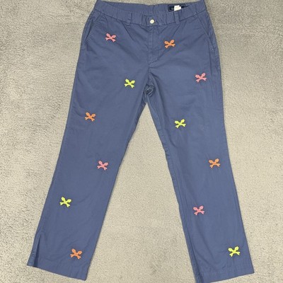 Vineyard Vines Breaker Pants Men's 34x30 Blue Chino Embroider Fish Bone Critter