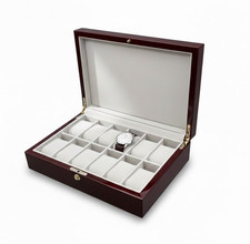 Scatola Porta Orologi in Legno Scuro 12 Posti Cassetta Custodia Box Gioielli