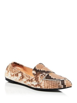 AGL Womens Beige Snake Print Soft Moc Toe Slip On Leather Flats Shoes 37.5