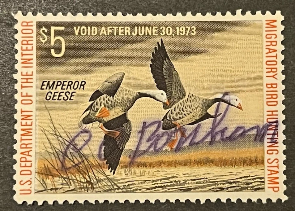 Travelstamps: 1972 US Federal Duck Stamps Scott #RW39 $5 Used Hunter Signed - Image 2 of 4