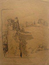 Disegno A Matita Di Stile Liberty Rovine Casa Del Martello Cavalli Schizzi Studi