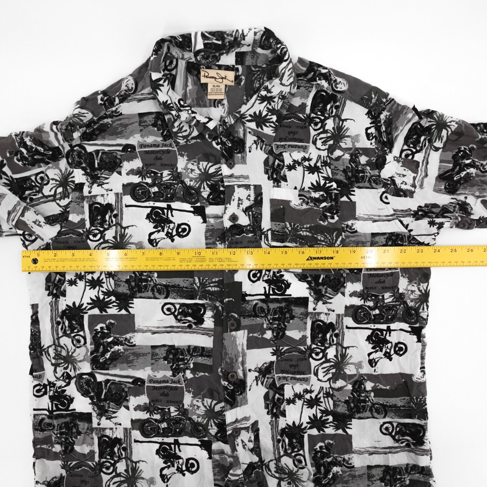 Panama Jack Shirt Mens Extra large Button up Black White Hawaiian Dirt Bike
