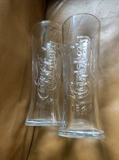 bin Pint Carlsberg Tall Glasses x 2 - Pub Issue 20oz Toughened Glass Embossed 3D