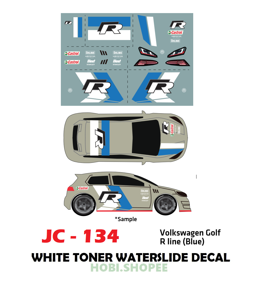 JC-9134 White Toner Waterslide Decals VW GOLF R For Custom 1:64