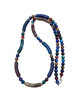 Vintage Multicolor Marble Lucite Plastic Beaded Necklace 30'' Retro Costume GUC