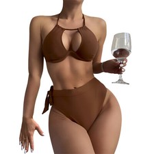 Women's 2 Pieces Bikini Set Halter Top High Waist Swimsuit Swimwear Push Up