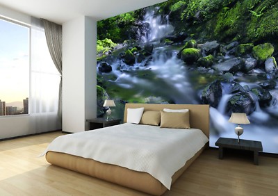Wasserfall Natur Felsen Baum Himmel Fototapete Wandbild Haus Schlafzimmer Deko