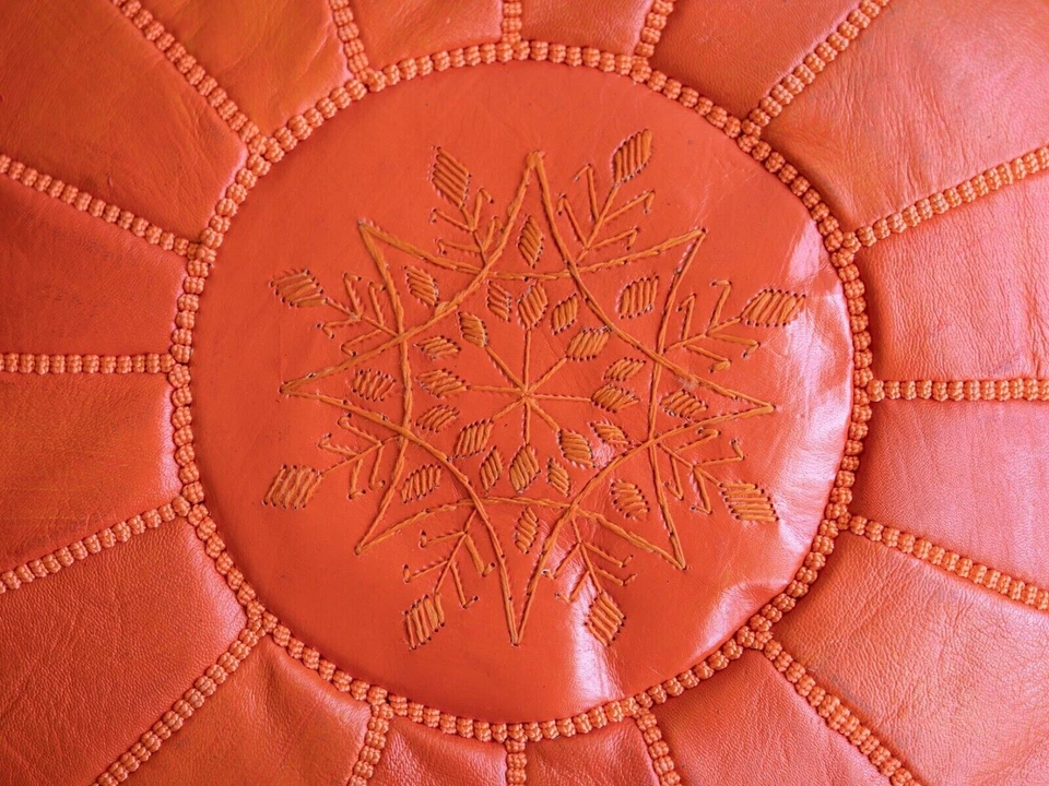 Moroccan Leather Handmade Pouf Ottoman Floor Cushion Stool Footstool Yoga - Image 4 of 4