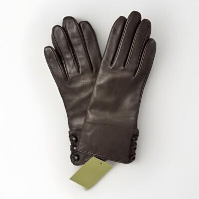 Fownes Leather gloves size 6.5 Brown Rabbit Fur  Lined Cuff