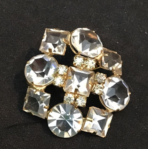 VINTAGE 2 Piece Fashion Jewelry Lot Gold Tone Matching Clear Pin and Earring Set - Picture 8 of 11