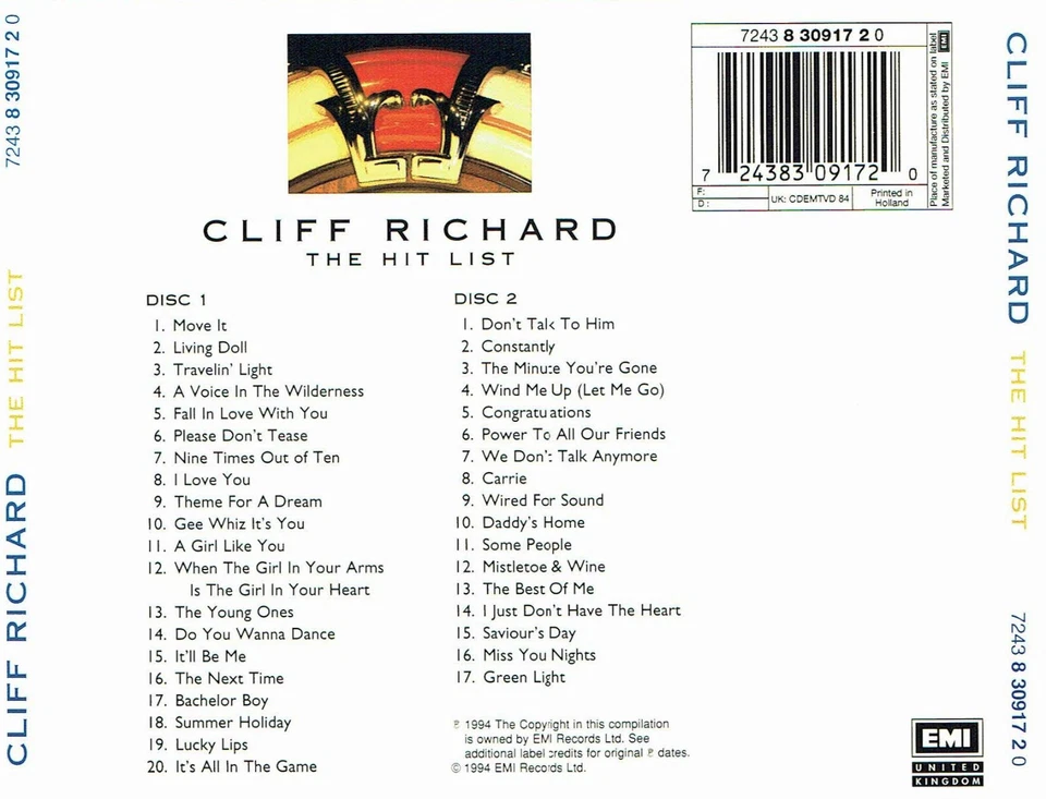 (2CD's) Cliff Richard - The Hit List - Lucky Lips, The Young Ones, Living Doll - Bild 2 von 2
