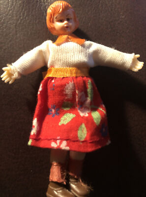 Vintage Caco Handcrafted Miniature Doll Wired Limbs Girl Toy Germany Red Dress