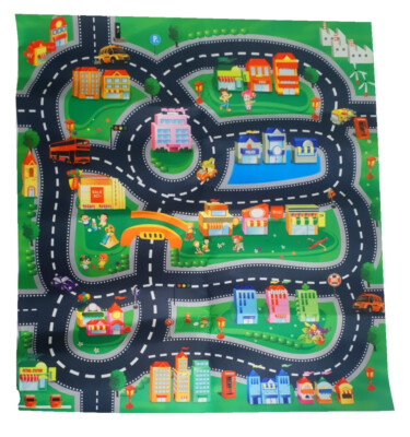 My Dream Mat Kinder Spielmatte Stadt für Autos mit 2 Autos & Zubehör 80x70 cm
