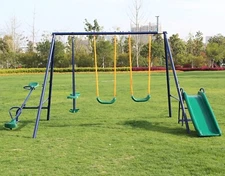 Swing Set for Backyard Outdoor Heavy Duty A-Frame Metal Playset for Kids