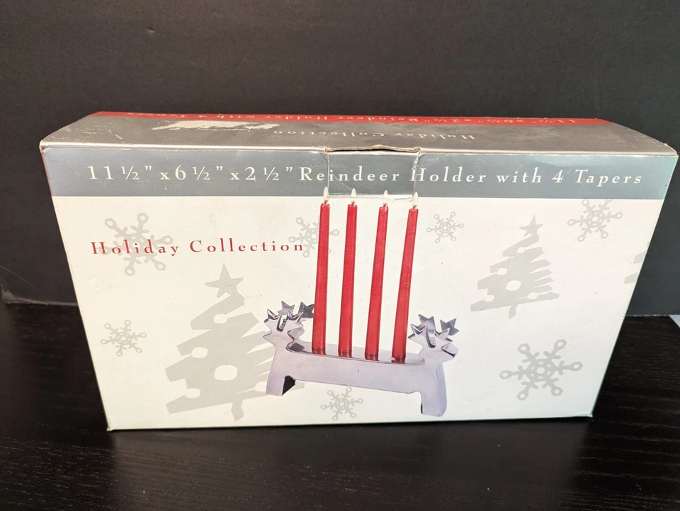 COLECCIÓN DE VACACIONES 4 VELAS CÓNICAS CON RENO METÁLICO BRILLANTE - USADO EN CAJA Foto 2 de 4