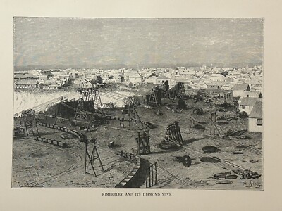 1888 Ansicht der Kimberley Diamond Mine, Südafrika Original antiker Druck