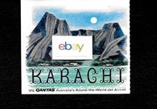 QANTAS AIRWAYS 1961 KARACHI PAKISTAN ROUND THE WORLD AIRLINE LABEL/AD