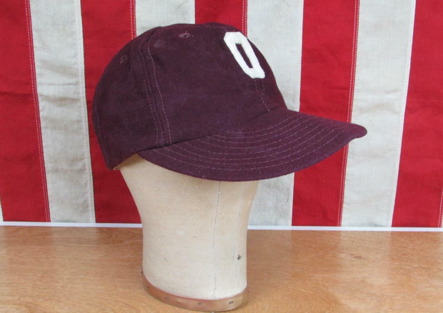 Vintage 1950s Burgundy Wool Baseball Cap Hat 'O' Front