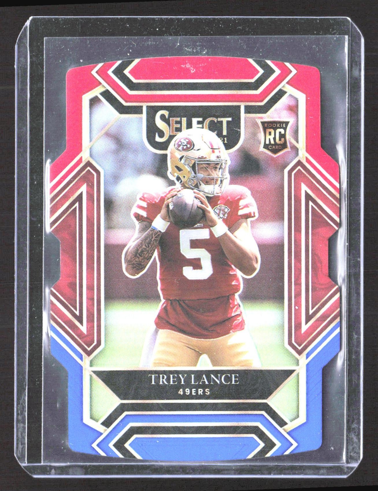 2021 Panini Select Trey Lance Red and Blue Prizm Die Cut #245 Rookie