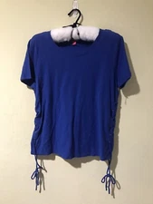 Vince Camuto Side Lace-Up Cotton Slub Top Blue Sz Small Stretch NEW B9