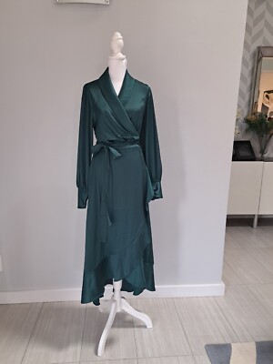 satin wrap midi dress long sleeve Coast Women's Satin Fringe Hem Wrap Waist Midi Dress in Rose