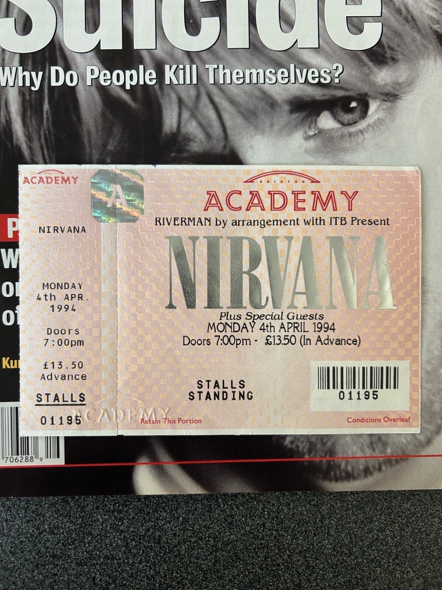 Nirvana Original 1994 Brixton Academy Ticket 4th April Kurt Cobain