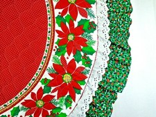 Sequined Poinsettia Red Polka Dots Gold Accents Eyelet Ruffled Tree Skirt 20"