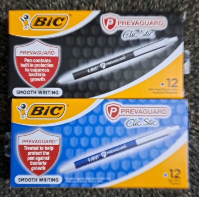 [2] BIC Clic Stic PREVAGUARD Pens 12 Pk | Black & Blue | Med Ball Antimicrobial 