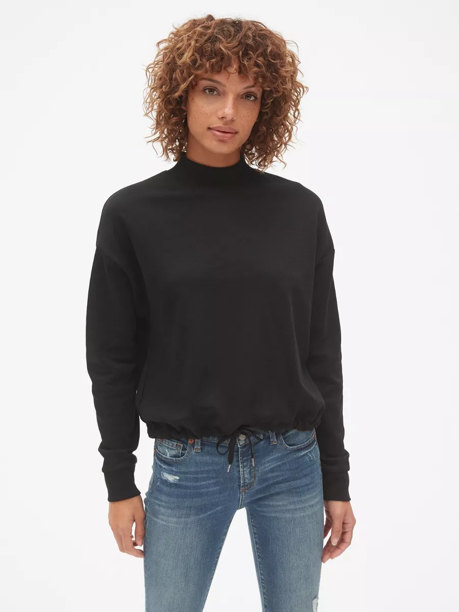 NWT Gap Vintage Soft Mockneck Pullover Sweatshirt, Black SIZE M #400735  N0128