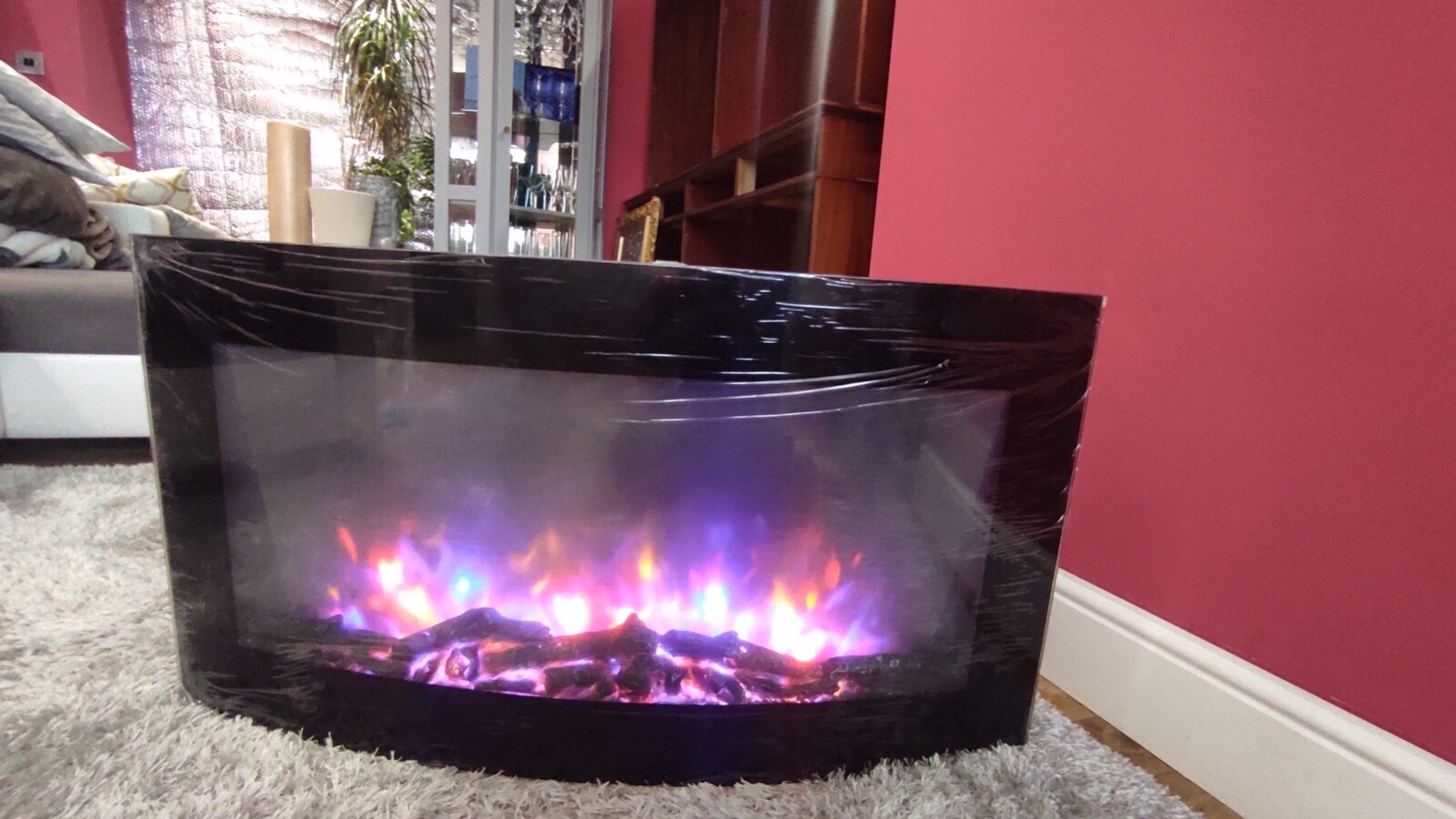 NEW 2024 LED COLOUR FLAME EFFECT TRUFLAME LOG CURVED WALL MOUNTED