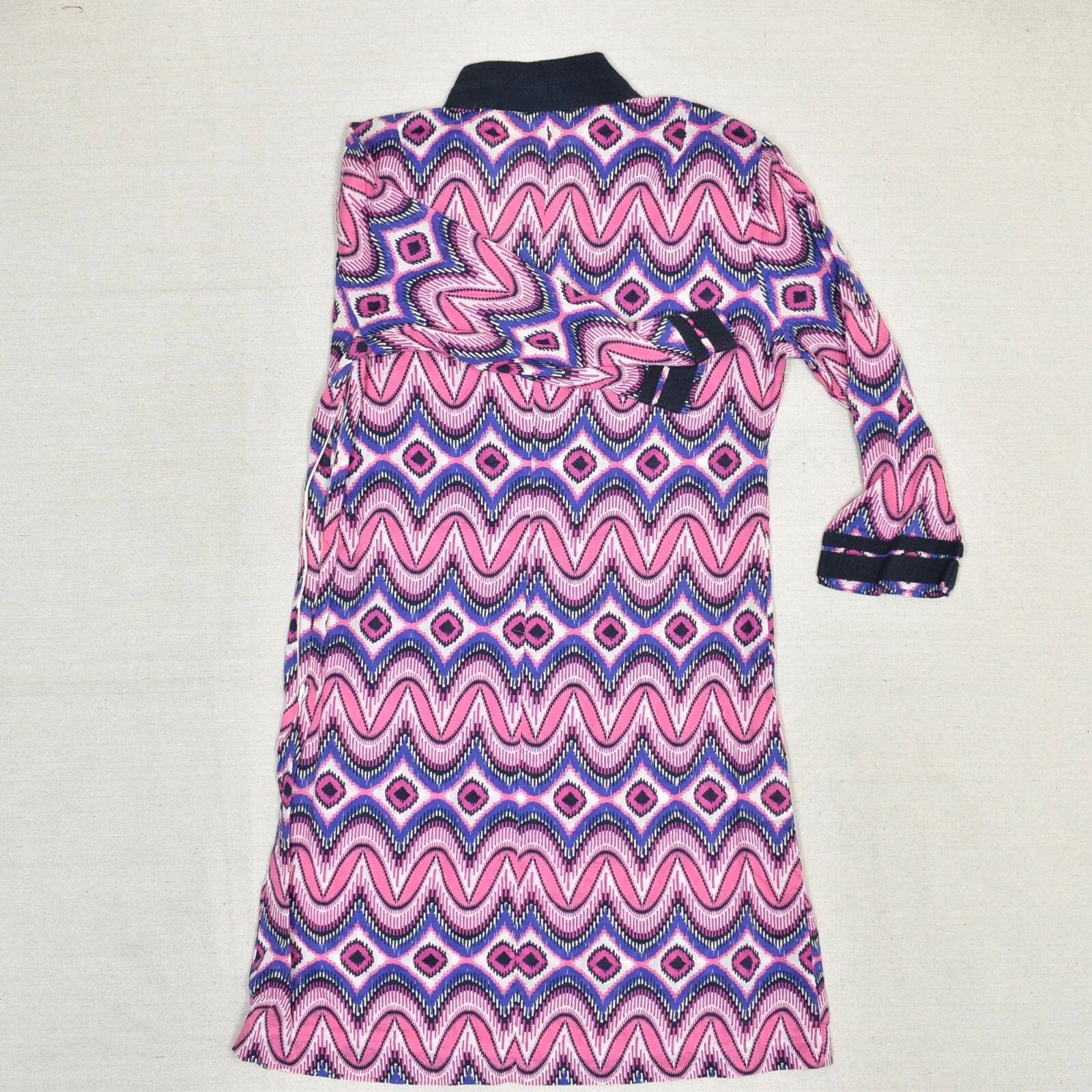 Abito donna Tory Burch tubino scollo V geometrico manica 3 4 cotone rosa taglia 8