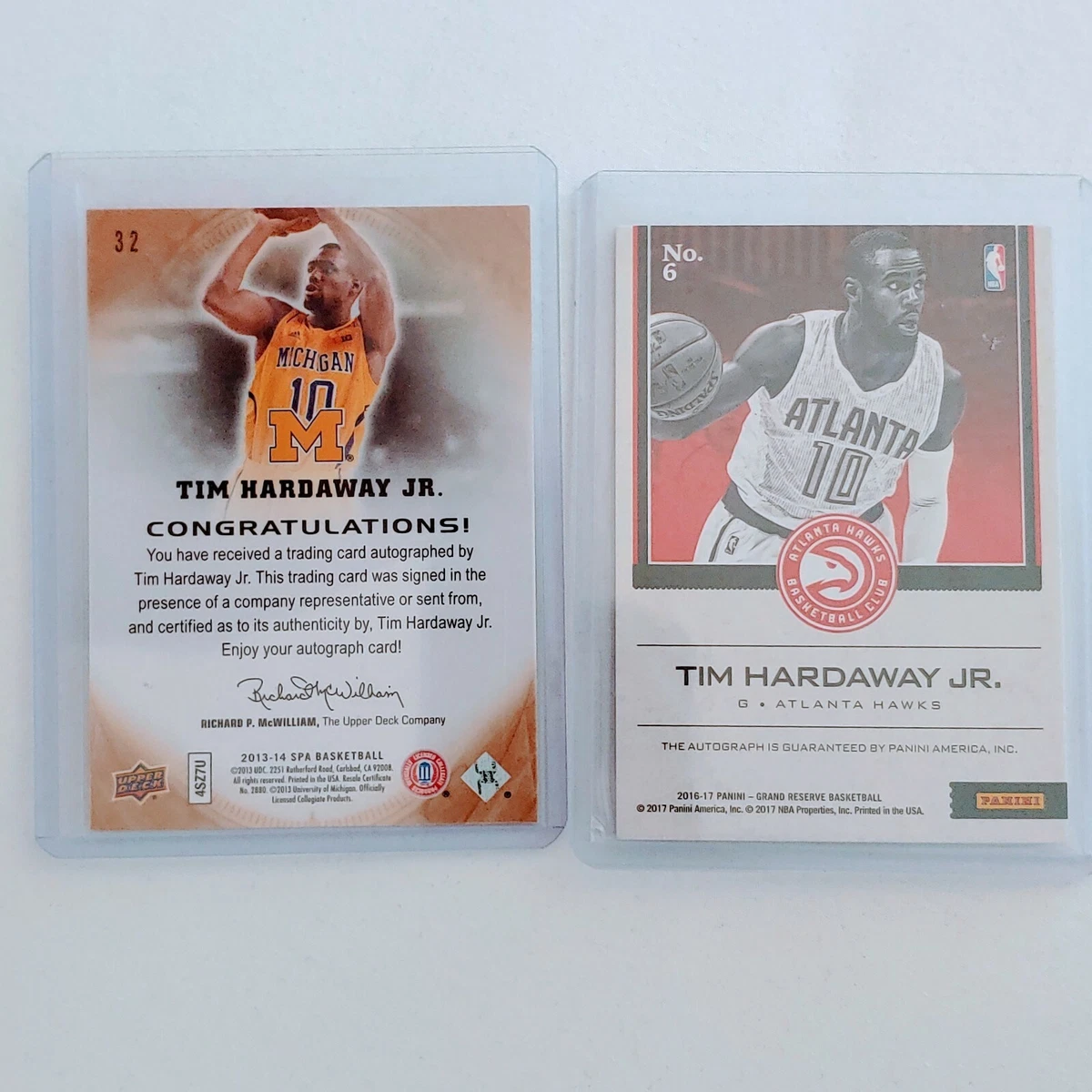 Tim Hardaway Jr. Auto lot 13-14 SP Authentic #32 & 16-17 Grand Reserve #6. PO