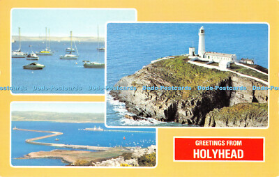 R480205 Grüße aus Holyhead South Stack Hafen vom Berg E T W Denn