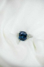 Lab-Created 3.50Ct Cushion Cut Blue Sapphire Engagement Ring 925 Sterling Silver