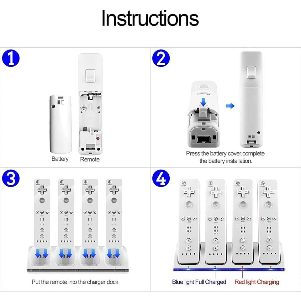 Für Wii Controller Ladestation Aufladestation mit 4x 2800mAh Akkus Ladegerät DHL - Bild 4 von 4