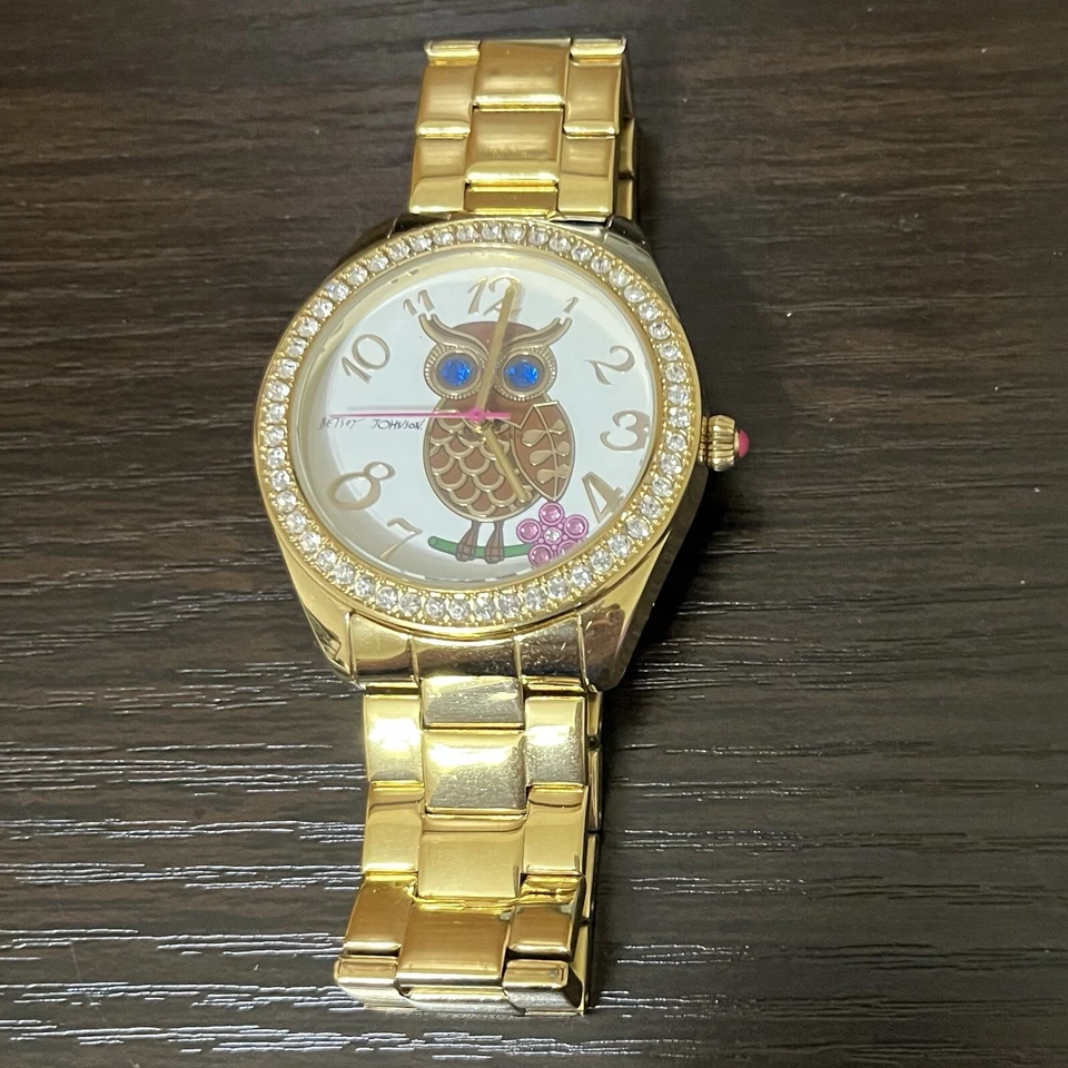 Reloj Betsey Johnson OWL Tono Dorado Banda Cristal Batería Nueva BJ00048-20 Foto 2 de 4