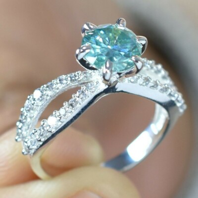 Ct Certified Treated Blue Diamond Ring with Accents In 925 Sterling  Silver