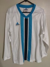 Vintage Adidas Made in USA White Aqua L/S Soccer Jersey Shirt - Men's Small S