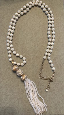 Lange weiße Glasperlen Quaste Halskette Flapper Halskette