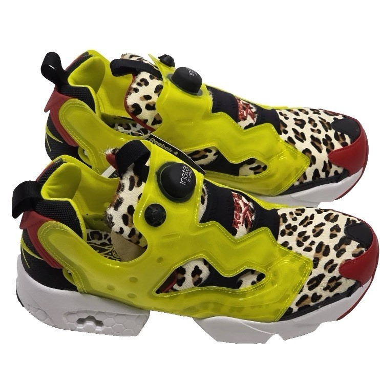 Reebok Instapump Fury Shoes Mens Size 8 Leopard Print Yellow Red