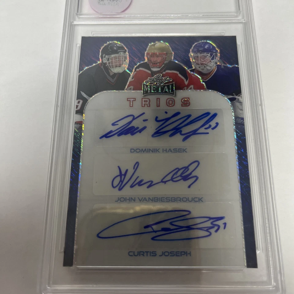 LEAF METAL HOCKEY LEGENDS 2023 TRIPLE AUTO HASEK/VANBIESBROUCK/JOSEPH 1/1 ¡DULCE! Foto 2 de 4