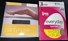 4 Pair: 3 Control Top Pantyhose Off Black/1 Pair Support L’eggs Nude Size B NEW!