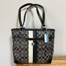 Coach Chelsea Heritage Stripe Signature Tote Black/White/Blue A1077-F14477
