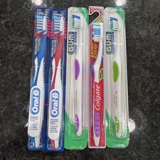 Lot 5x Vintage Toothbrushes Multiple Brands Soft and Medium Oral B Colgate GUM