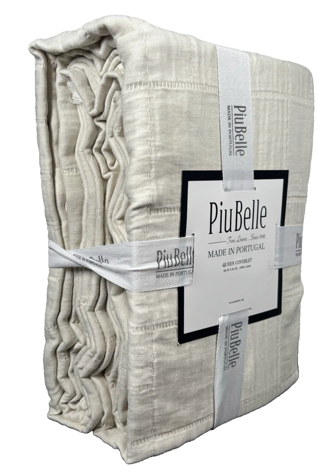 PiuBelle Queen Coverlet Ivory White 100% Cotton Textured Woven Made in Portugal - Image 2 of 4