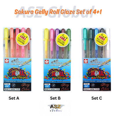Sakura Gelly Roll Glaze Gel Pens Set of 5 Colors 3D Glossy Ink For Craft