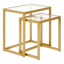 Henn&Hart 22" Brass Metal/Glass Side Table