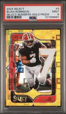 Panini 2024 Select Bijan Robinson Select Numbers Gold Prizm #3 /10 PSA 9