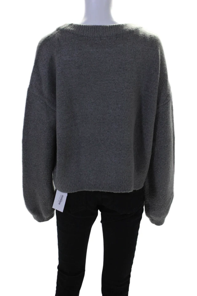 Aqua 女式几何纹理流苏串珠长袖毛衣灰色 M 码 — 第 3/4 张图片