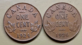 1924 1926 Semi Key Dates Canada Canadian Small 1 Cent Coins Lot Of 2